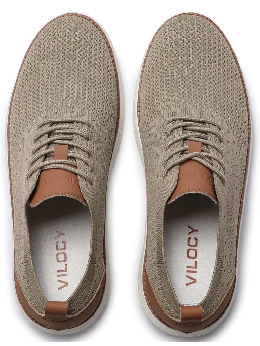 Men's Casual Knit Lace-Up Shoes in Taupe with Brown Trim
